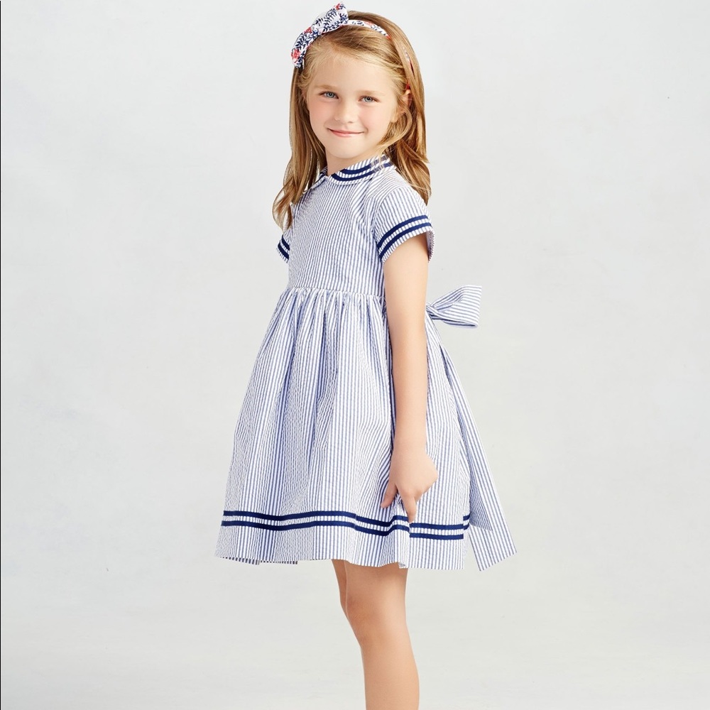 Oscar De La Renta Blue and White Striped Dress